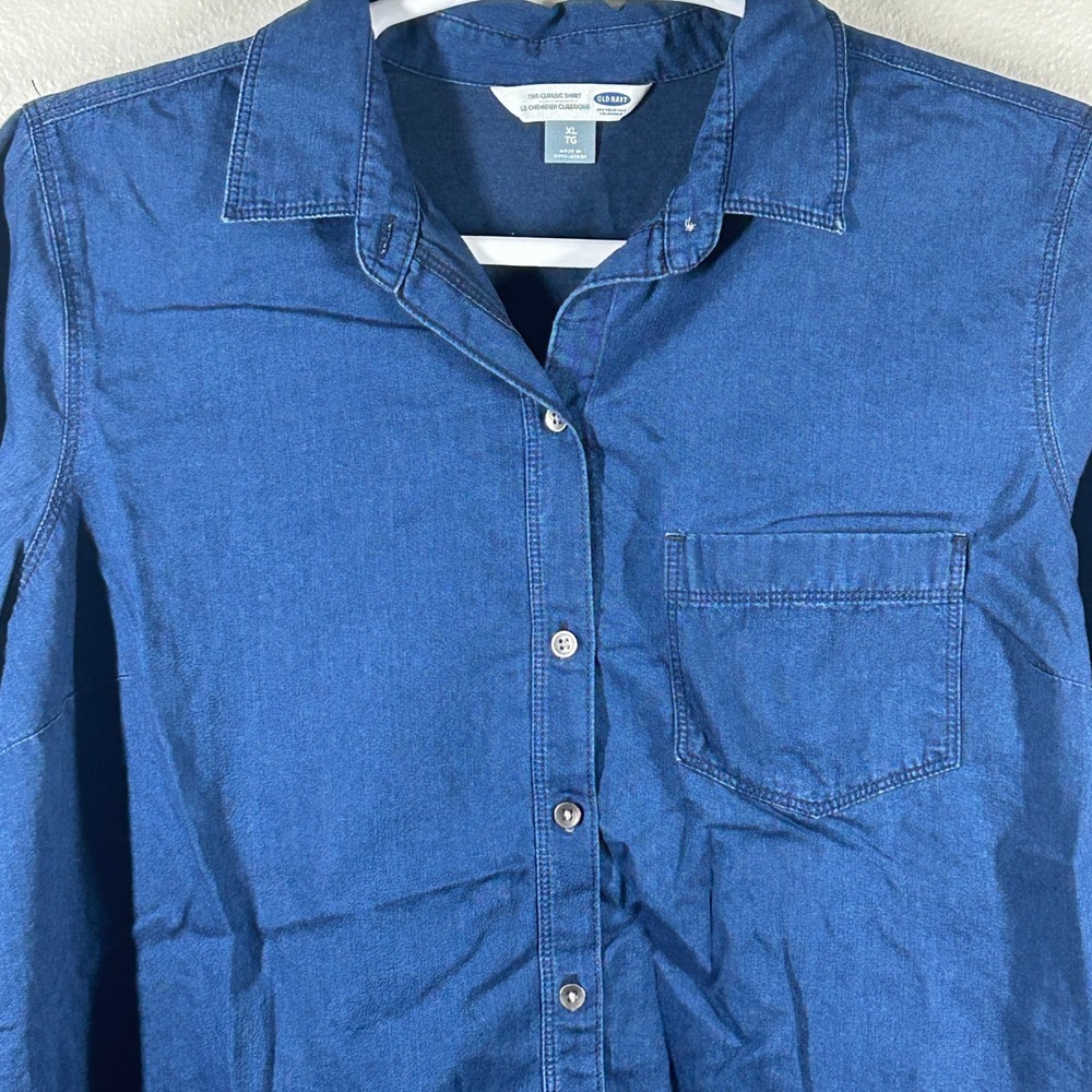 Old Navy The Classic Shirt Womens XL Dark Wash Denim Button Down Long Sleeve